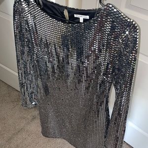 Long sleeve scale/sequence silver dress